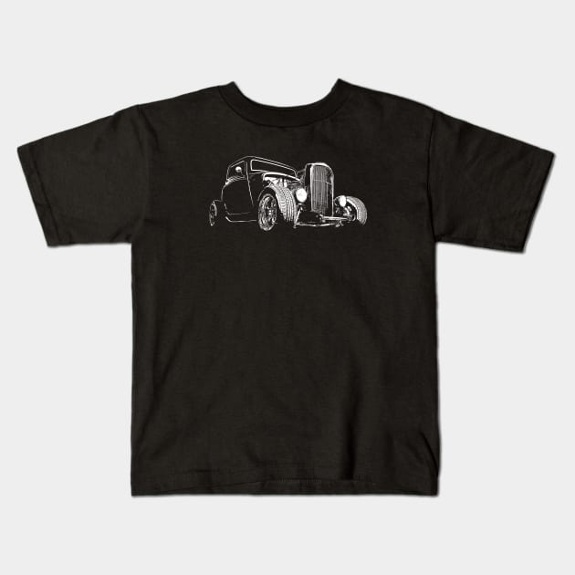 1932 Ford Model A Coupe - stylized white on dark background Kids T-Shirt by mal_photography